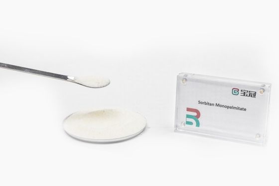 Sorbitane monopalmitaat of sorbitane palmitaat Moleculaire formule C22H42O6 Lichte gele korrels vaste stof HLB waarde 6.7 stabilisator verdikkingsmiddel smeermiddel verzachter afwerkingsmiddel dispersant